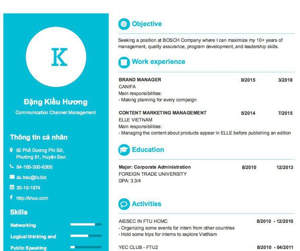 Mẫu CV Communication Channel Management