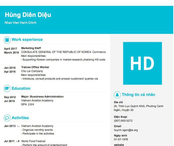 Mẫu CV Nhan Vien Hanh Chinh