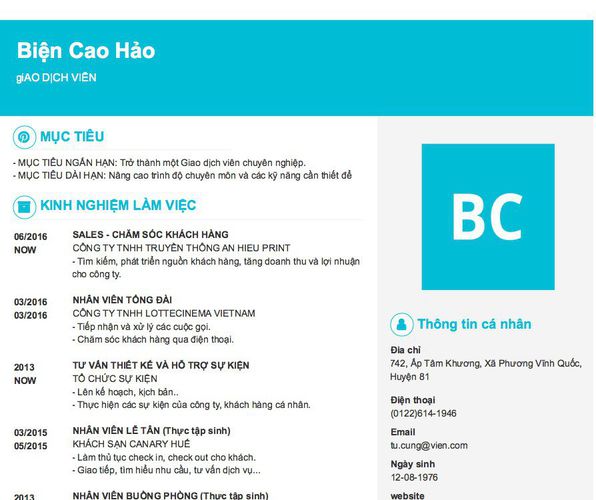 Mẫu CV giAO DỊCH VIÊN