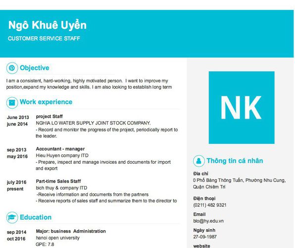 Mẫu CV CUSTOMER SERVICE STAFF