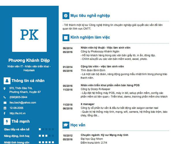 Mẫu CV Nhân viên IT - Nhân viên triển khai - Helpdesk