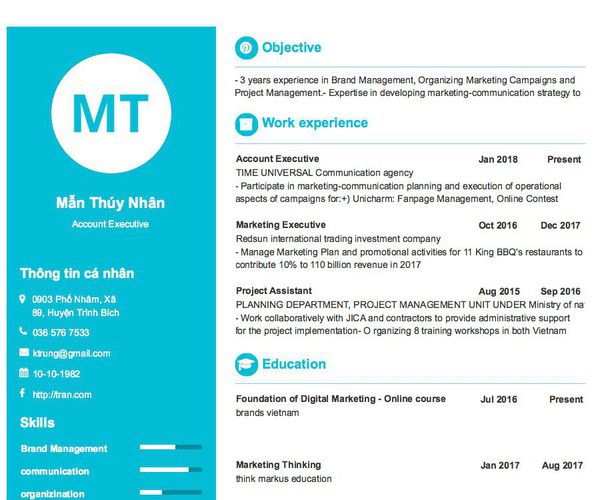 Mẫu CV Account Executive