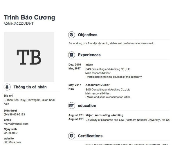 Mẫu CV ADMIN/ACCOUTANT