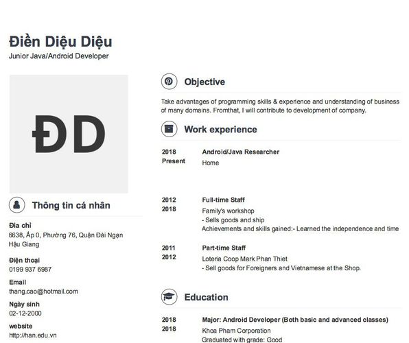 Mẫu CV Junior Java/Android Developer
