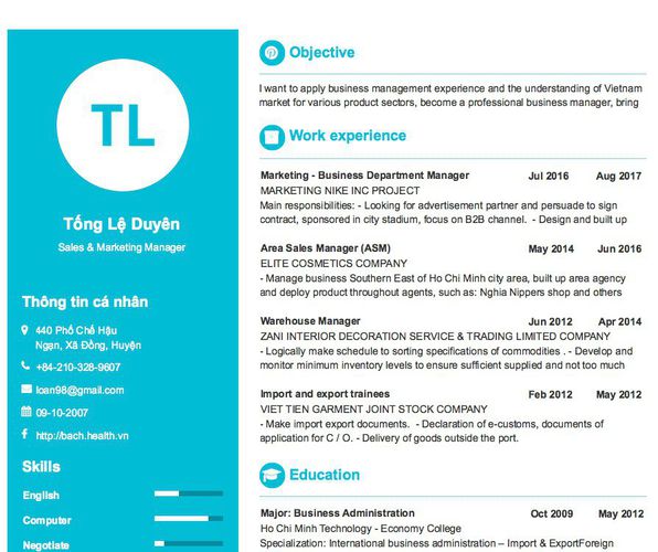 Mẫu CV Sales & Marketing Manager