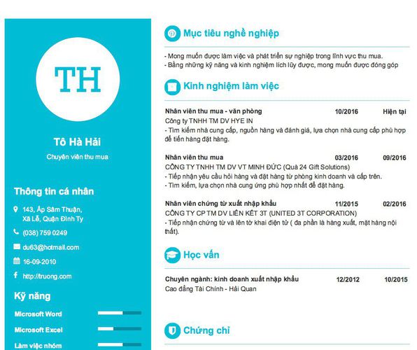 Mẫu CV Chuyên viên thu mua