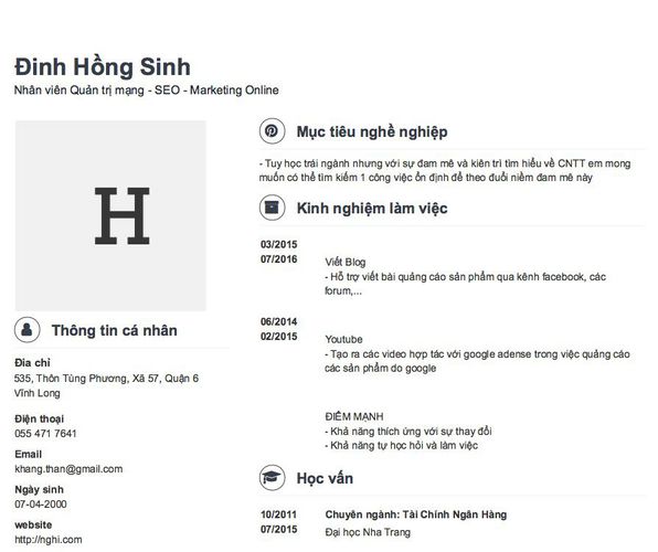 Gợi ý cách viết Mẫu CV tham khảo Nhân viên Quản trị mạng - SEO - Marketing Online