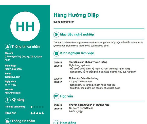 Mẫu CV event coordinator