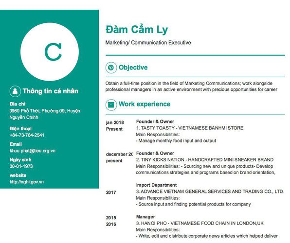 Mẫu CV Marketing/ Communication Executive