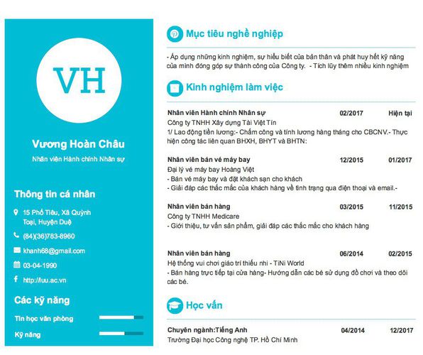 Mẫu CV Nhân viên Hành chính Nhân sự