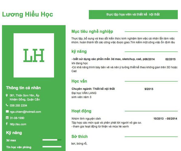 Gợi ý cách viết Mẫu CV tham khảo thực tập họa viên và thiết kế  nội thất