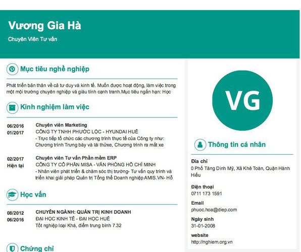 Mẫu CV Chuyên Viên Tư vấn