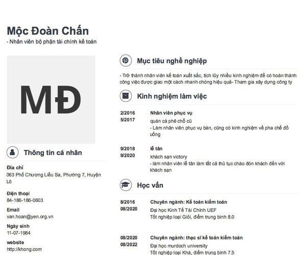 Gợi ý cách viết Mẫu CV tham khảo - Nhân viên bộ phận tài chính kế toán