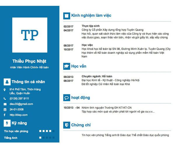 Mẫu CV nhân Viên Hành Chính- Kế toán