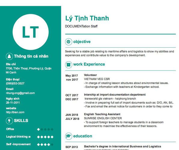 Mẫu CV DOCUMENTation Staff