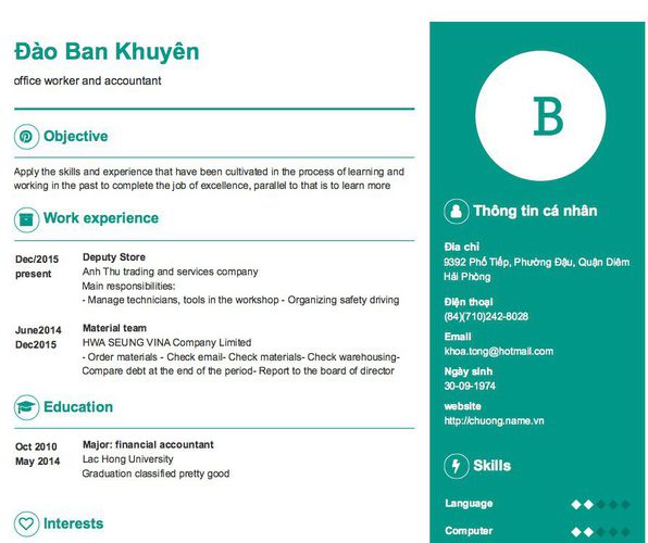 Mẫu CV office worker and accountant