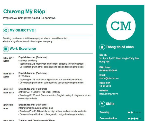 Mẫu CV Progressive, Self-governing and Co-operative