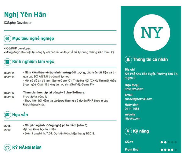Mẫu CV IOS/php Developer