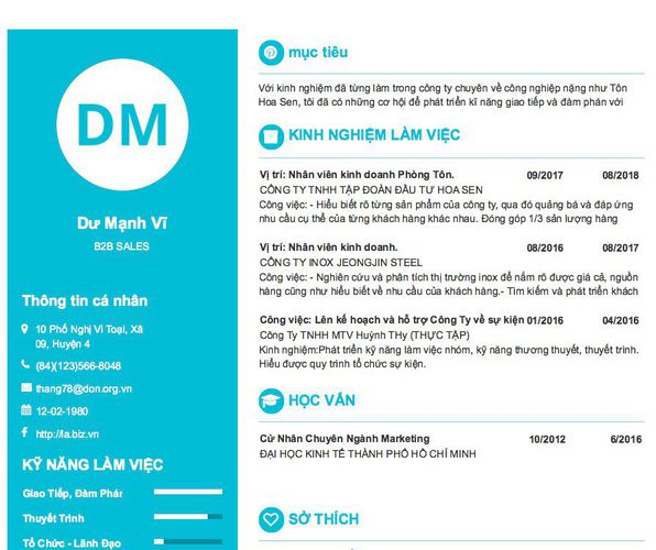 Mẫu CV B2B SALES