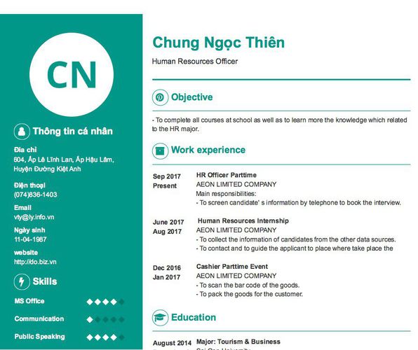 Mẫu CV Human Resources Officer