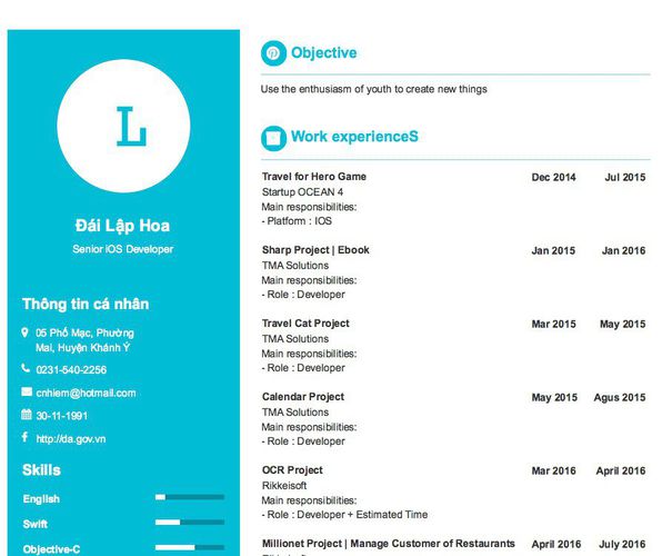 Mẫu CV Senior iOS Developer