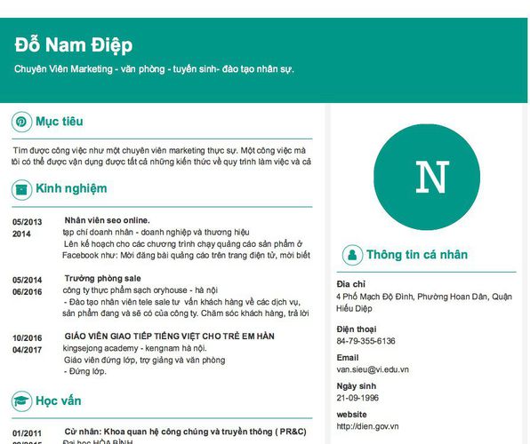 Gợi ý cách viết Mẫu CV tham khảo Chuyên Viên Marketing - văn phòng - tuyến sinh- đào tạo nhân sự.