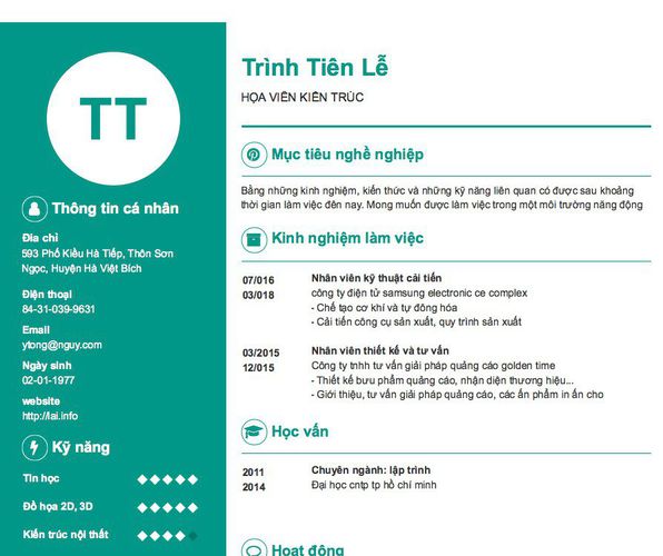 Mẫu CV HỌA VIÊN KIẾN TRÚC