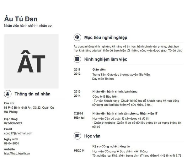 Mẫu CV Nhân viên hành chính - nhân sự