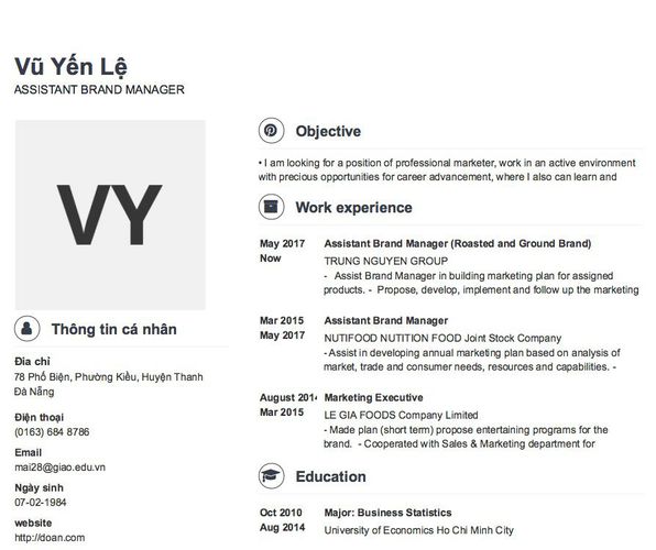 Mẫu CV ASSISTANT BRAND MANAGER