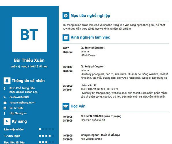 Mẫu CV quản trị mang / thiết kế đồ họa