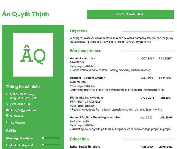 Mẫu CV account execultive