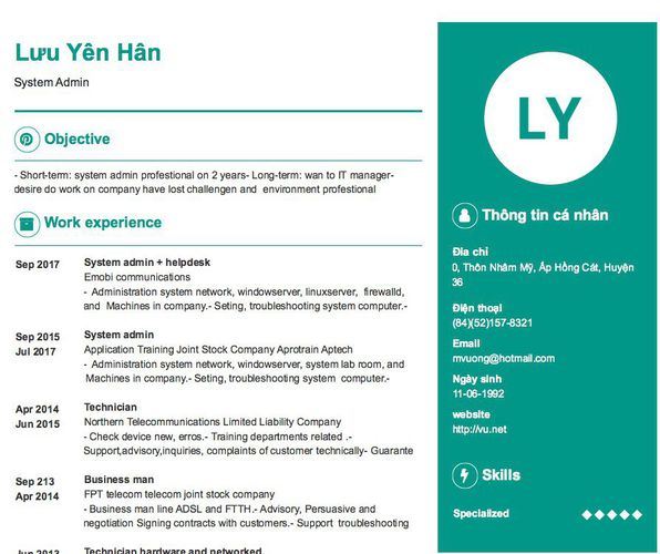 Mẫu CV System Admin
