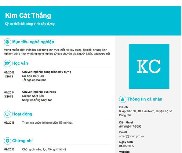 Mẫu CV Kỹ sư thiết kế công trình xây dựng