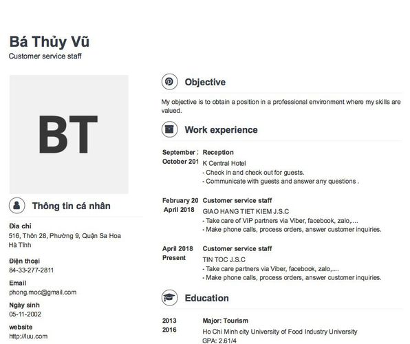 Mẫu CV Customer service staff