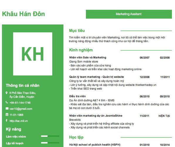 Mẫu CV Marketing Assitant