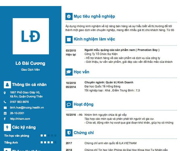 Mẫu CV Giao Dịch Viên