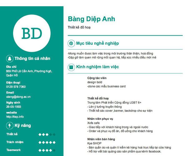 Mẫu CV Thiết kế đồ hoạ