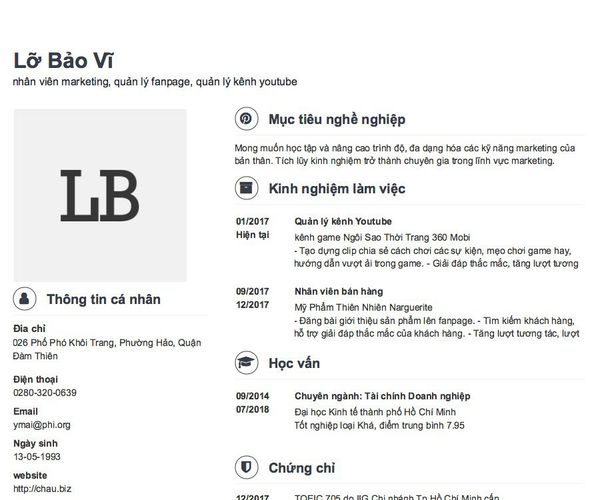 Gợi ý cách viết Mẫu CV tham khảo nhân viên marketing, quản lý fanpage, quản lý kênh youtube