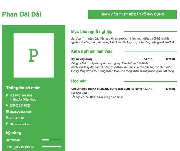 Mẫu CV NHÂN VIÊN THIẾT KẾ BẢN VẼ XÂY DỰNG