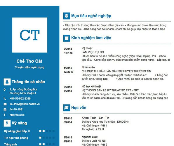Mẫu CV Chuyên viên tuyển dụng