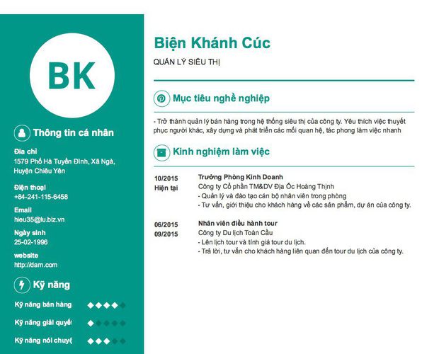 Gợi ý cách viết Mẫu CV tham khảo QUẢN LÝ SIÊU THỊ