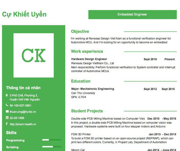Mẫu CV Embedded Engineer