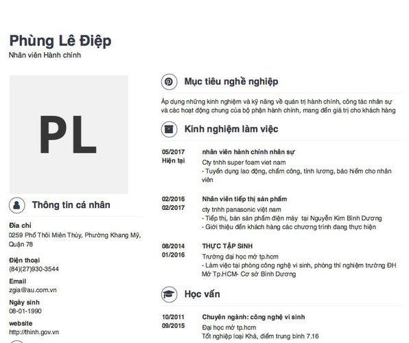 Mẫu CV Nhân viên Hành chính