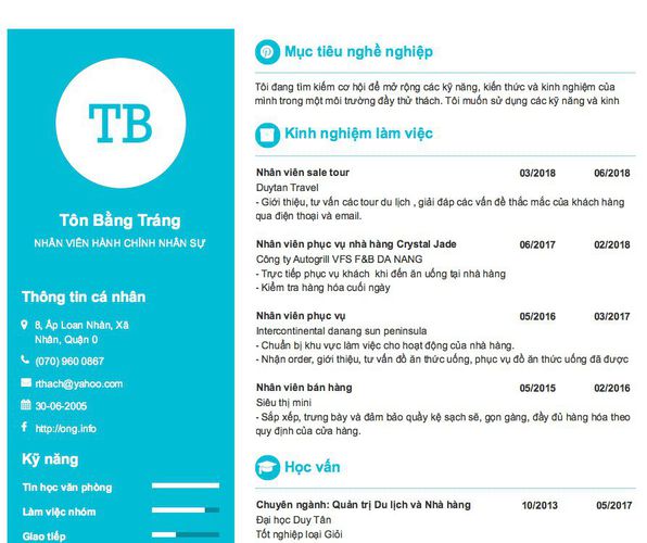Mẫu CV NHÂN VIÊN HÀNH CHÍNH NHÂN SỰ