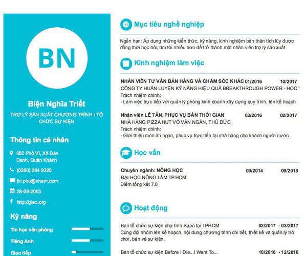 Gợi ý cách viết Mẫu CV tham khảo TRỢ LÝ SẢN XUẤT CHƯƠNG TRÌNH / TỔ CHỨC SỰ KIỆN