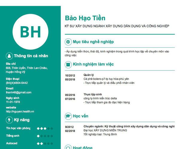 Gợi ý cách viết Mẫu CV tham khảo KỸ SƯ XÂY DỰNG NGÀNH XÂY DỰNG DÂN DỤNG VÀ CÔNG NGHIỆP