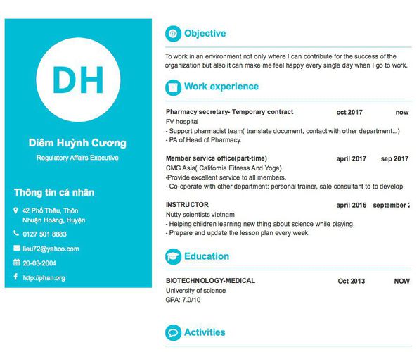 Mẫu CV Regulatory Affairs Executive