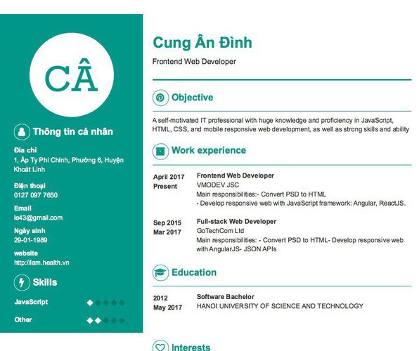 Mẫu CV Frontend Web Developer