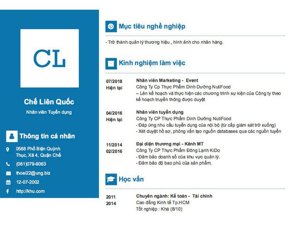 Mẫu CV Nhân viên Tuyển dụng