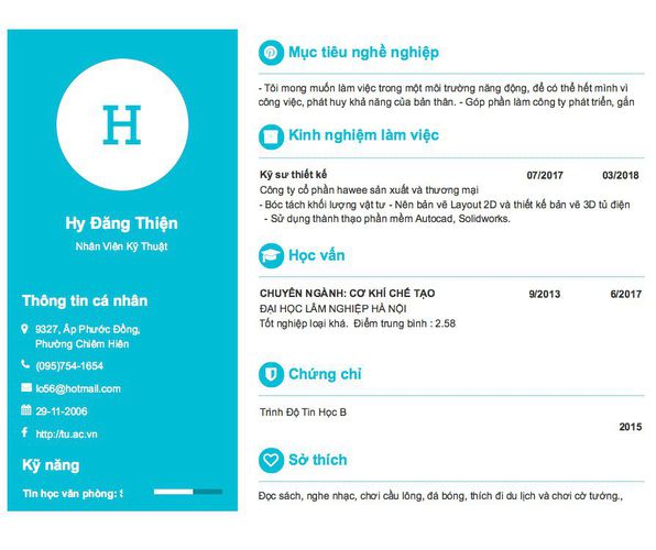 Mẫu CV Nhân Viên Kỹ Thuật